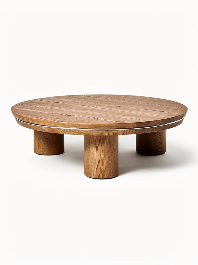 ** Runde Holztisch mit vier Säulen
