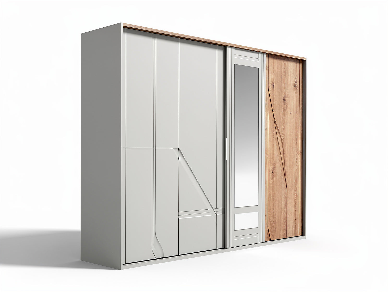 Moderner Kleiderschrank mit Holzakzenten und Spiegel**