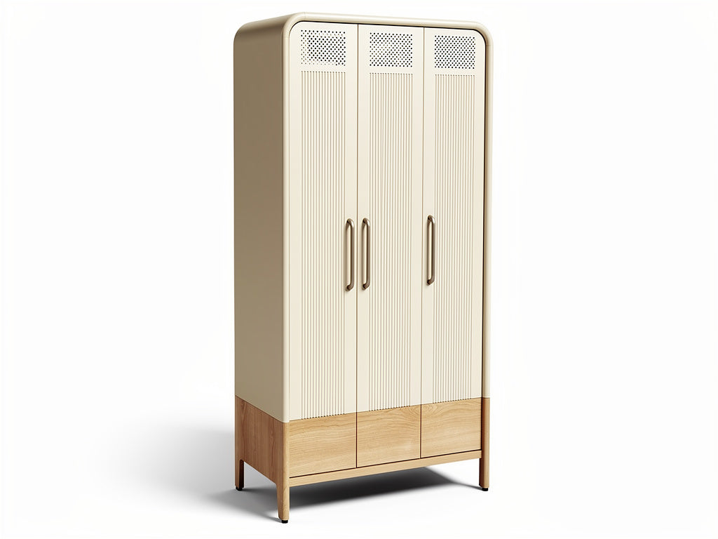 **Moderner Kleiderschrank mit Holzfüßen und Lüftungsgitter**